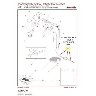 Artemide ricambio interruttore, cavo ed elettronica, Tolomeo micro tavolo led