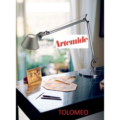 Artemide Tolomeo tavolo mini colore alluminio led con base diametro 200