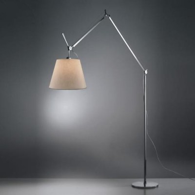 Artemide Tolomeo Mega terra lampadina E27, con asta e base, colore alluminio, diffusore in pergamena da 36 cm, con dimmer