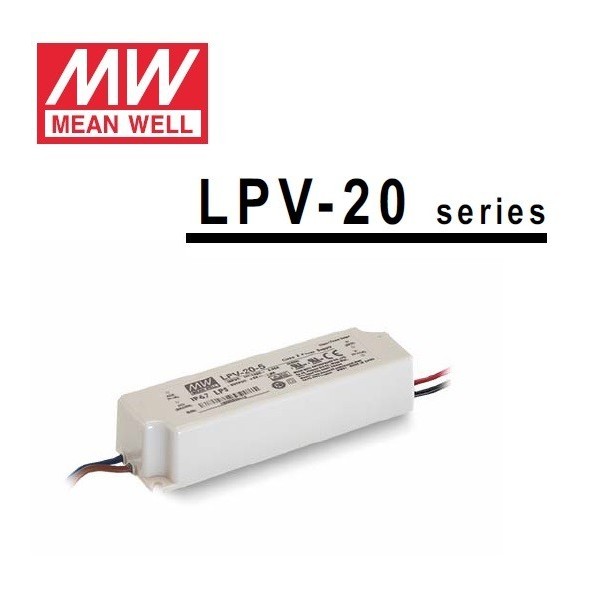 Mean Well alimentatore per led 24V 20W in contenitore plastico IP65 per esterno