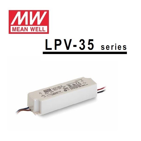 Mean Well alimentatore per led 24V 35W in contenitore plastico IP65 per esterno