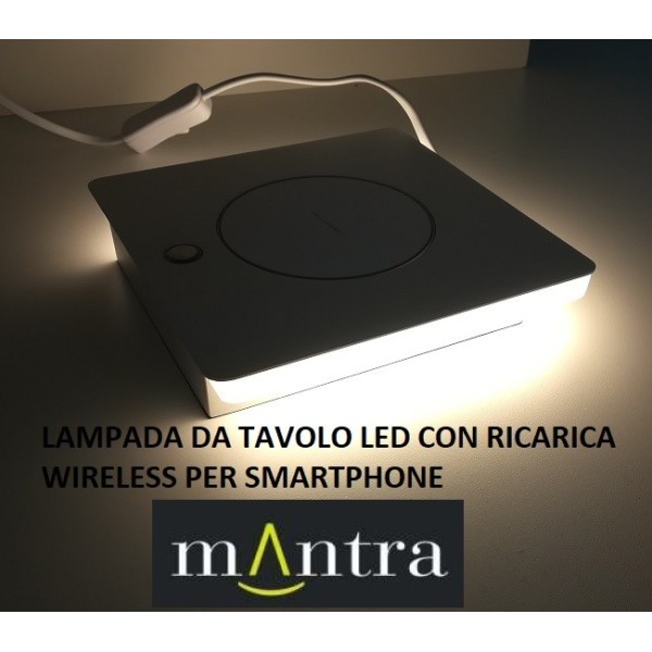 Mantra zanzibar bianco lampada da tavolo led con ricarica wireless per smartphone