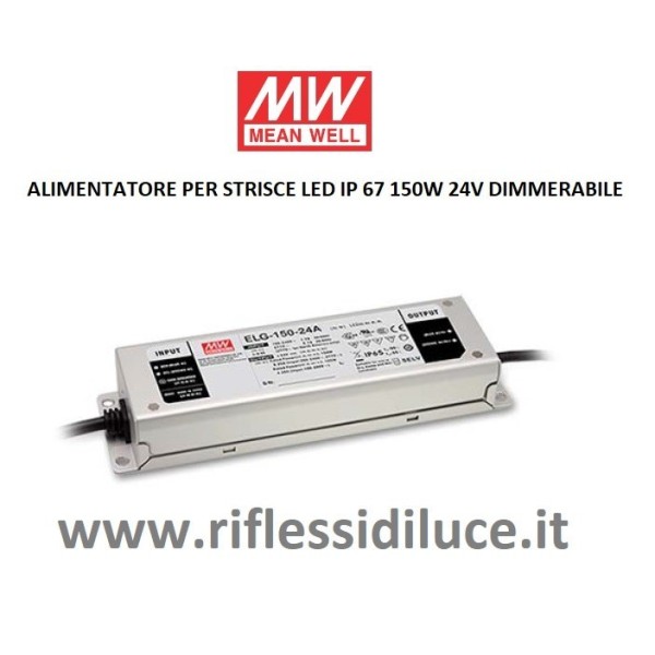 Mean Well alimentatore dimmerabile per led 24V 150W in contenitore metallico IP67 per esterno