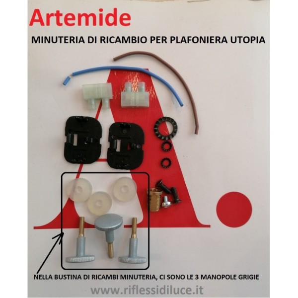 Artemide Utopia busta minuteria di ricambi con N° 3 pomelli di colore grigio