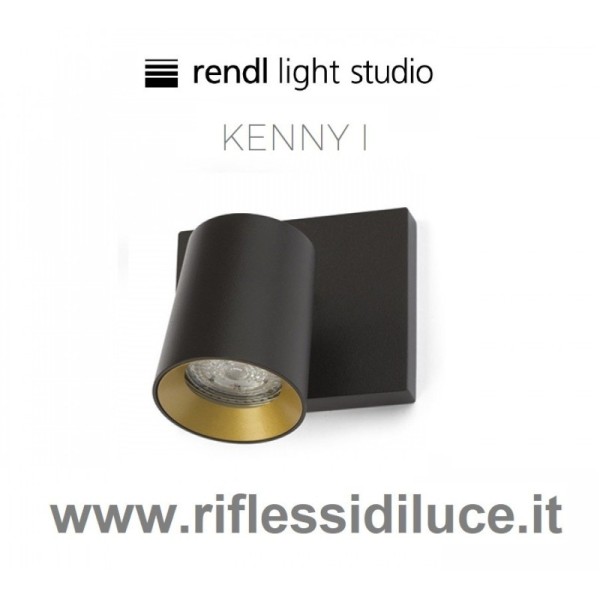 Rendl Light kenny 1 faretto parete soffitto struttura nera ghiera interna oro