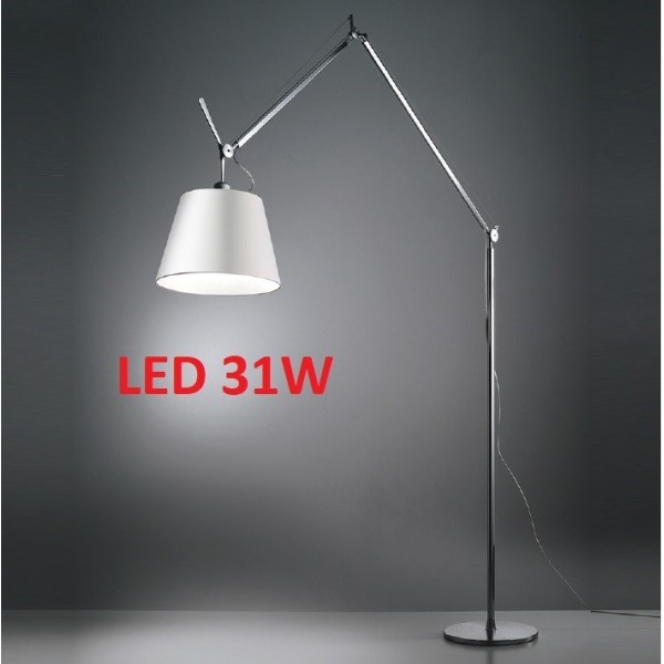 Artemide Tolomeo Mega terra LED 3000 K, con asta e base, colore alluminio, diffusore in pergamena da 42 cm,