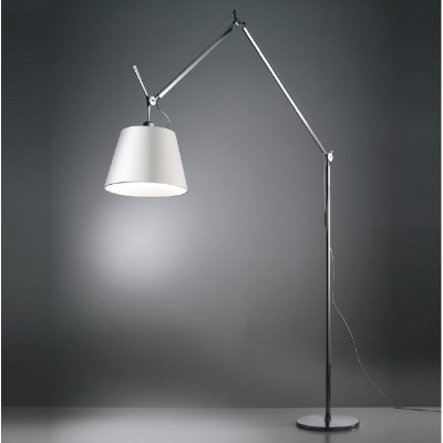 Artemide Tolomeo Mega terra alogena, con asta e base, colore alluminio, diffusore in pergamena da 36 cm on/off