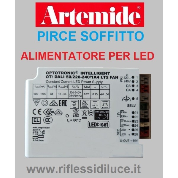 Artemide alimentatore di ricambio per pirce led soffitto