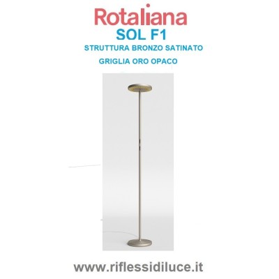 Rotaliana Sol F1 led 3000K lampada da terra struttura bronzo satinato griglia oro opale