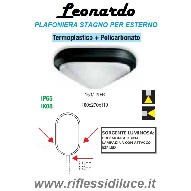 Illuminazione Giardino IP54 M Ledme - Plafoniera LED Da Esterno Serie Ronse, Attacco E27, Impermeabile IP44, Finitura Nera. Ideale Per Giardini, Terrazze, Ingressi E Portici (lampadina Non Inclusa Proiettore Da Esterno