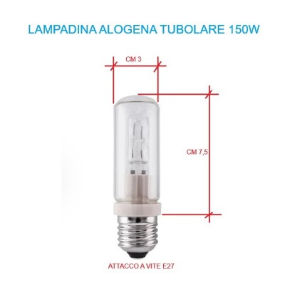 lampadina alogena|ricambio cyclos|attacco a vite e27|potenza 150W|